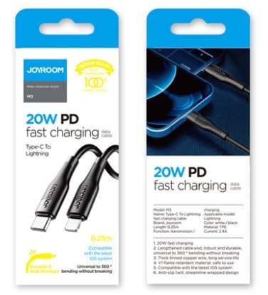 Joyroom USB C till Lightning kabel Fast Charge 20W Vit 25cm