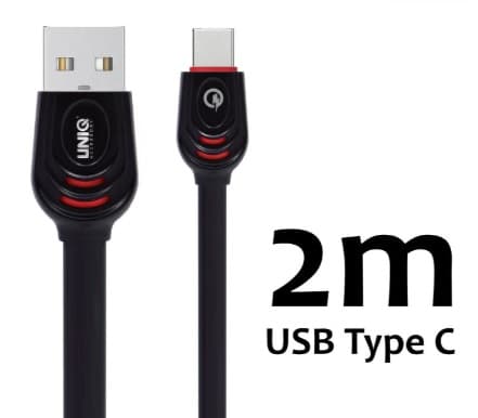 UNIQ Laddkabel USB till USB-C 2 Meter Svart