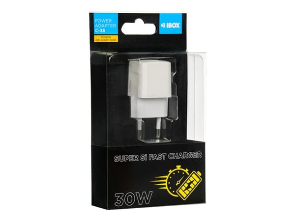 iBOX C-38W - Strømadapter - 30 watt - 3 A - PD 3.0, QC 3.0, QC 4.0 (24 pin USB-C) Hvit