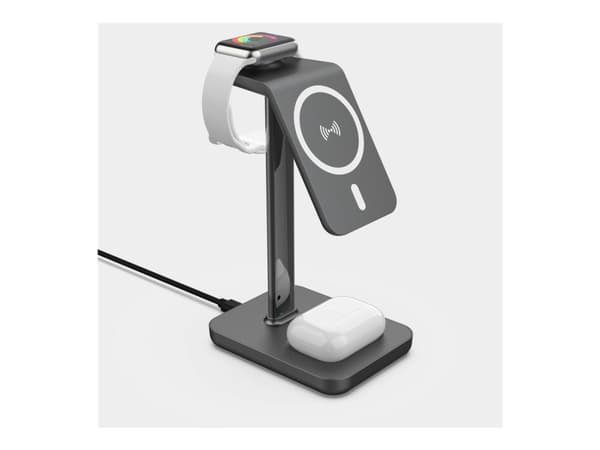 eSTUFF - Trådløst ladestativ - 15 watt - 3 A - PD 3.0 - aluminium, hvit - for Apple AirPods; AirPods Pro; iPhone 12, 13; Watch