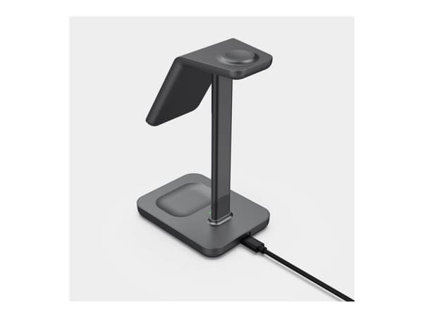 eSTUFF - Trådløst ladestativ - 15 watt - 3 A - PD 3.0 - aluminium, hvit - for Apple AirPods; AirPods Pro; iPhone 12, 13; Watch