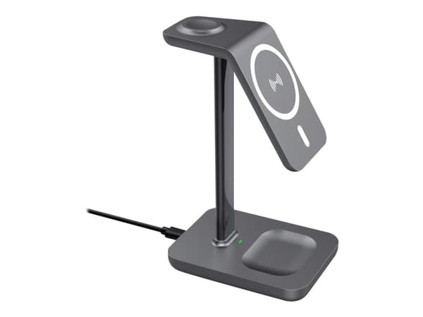eSTUFF - Trådløst ladestativ - 15 watt - 3 A - PD 3.0 - aluminium, hvit - for Apple AirPods; AirPods Pro; iPhone 12, 13; Watch