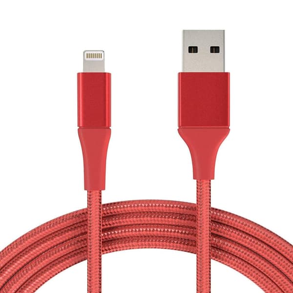 1M Kabel iPhone Laddare Nylon Quick Charge Röd 1-Pack