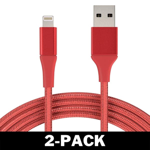 1M Kabel iPhone Oplader Nylon Quick Charge Rød 2-Pack