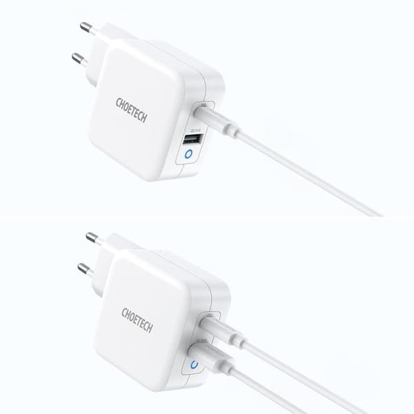 Choetech Väggladdare USB-A Till USB-C 65W - Vit