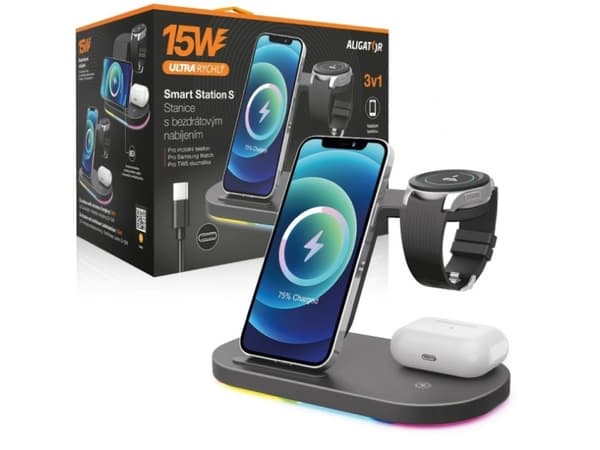 Aligator Smart Station S, Mobiltelefon/smarttelefon, USB Type-C, Sort, - Samsung Galaxy Watch 1 - Samsung Galaxy Watch 2 - Samsung Galaxy Watch 3 - S Sort