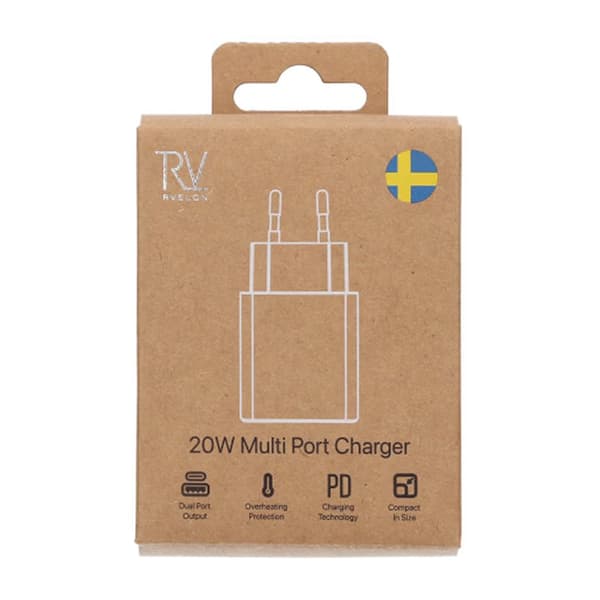 Rvelon Snabbladdare USB-A & USB-C 20W