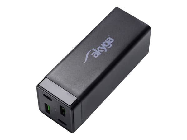 Akyga Universal AK-CH-17 - Strømadapter - 65 watt - 3.25 A - PD 3.0, Apple Fast Charge, SCP, AFC, QC 4.0+, Huawei Fast Charge - 4 utgangskontakter (2 Sort