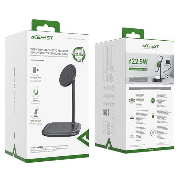 Acefast 2-in-1 Trådlös Laddare MagSafe Qi 15W Stativ iPhone Apple AirPods - Grå