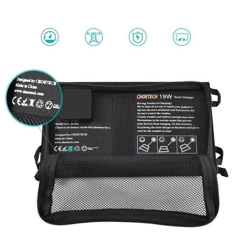 Choetech Foldable 2x USB Solladdare 19W - Svart