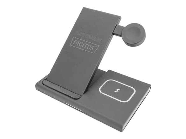 Digitus - Trådløst ladestativ - 3-i-1 - 15 watt - 2 A - QC 3.0 - svart