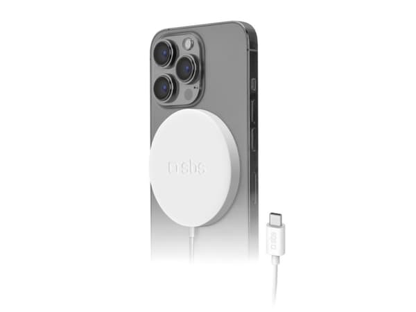 SBS Mag, Innendørs, USB, Trådløs lading, 1 m, Hvit Hvit