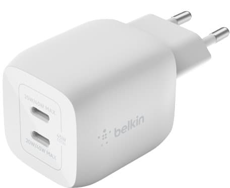 Belkin Väggladdare GaN 2x USB-C 45W, Vit