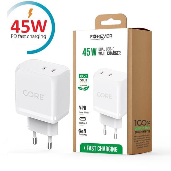 45W Snabbladdare PD Dual USB-C för iPhone 11/12/13/14, Samsung