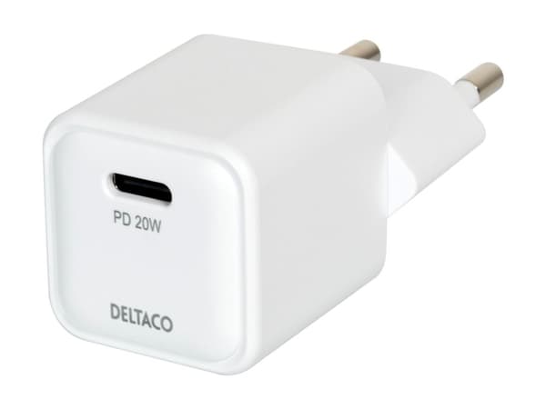 DELTACO mini - Strømadapter - 20 watt - PD (24 pin USB-C) - hvit Hvit