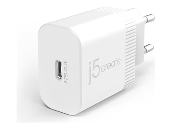 j5create JUP1420 - Strømadapter - 20 watt - 3 A - Fast Charge, PD 3.0 (24 pin USB-C) - hvit - Nord-Amerika - for Apple iPhone 12