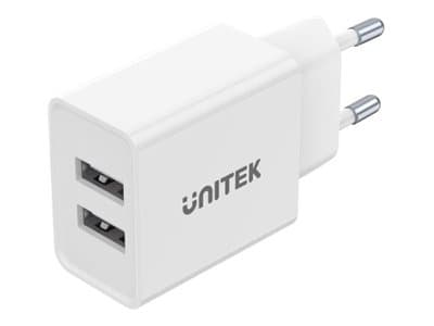 Unitek Travel Cube - Strömadapter - 12 Watt - 2.4 A - 2 utdatakontakter (USB) - vit - Europa Vit