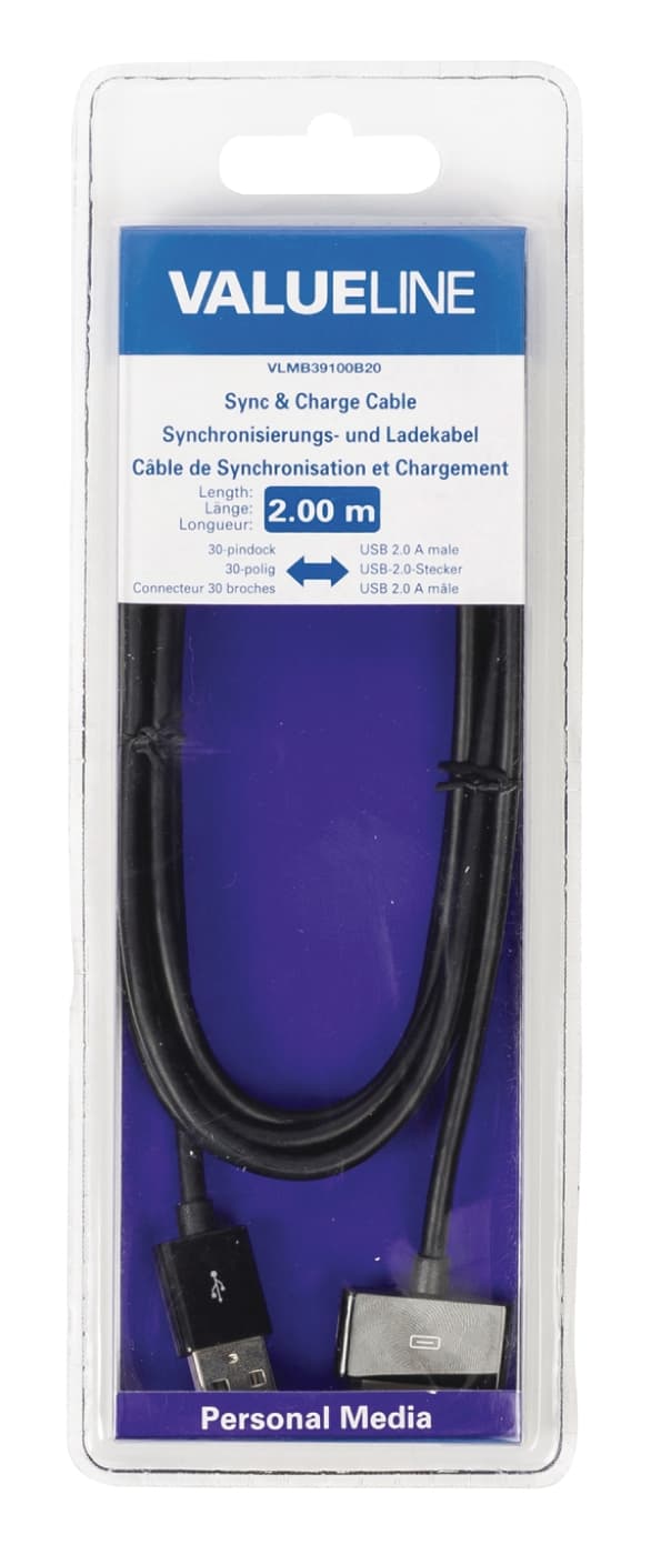 Valueline Synk och Laddningskabel Apple Dock 30-Pin - USB A hane 2.00 m Svart