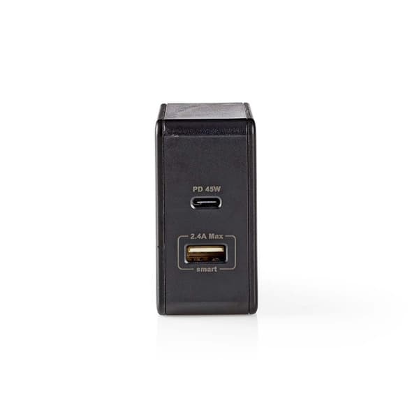 Nedis Vægoplader | 57 W | PD3.0 45W | Hurtigopladningsfunktion | 2.25 A / 2.4 / 3.0 A | Antal output: 2 | USB-A / USB-C™ | Uden Kabel | Automatisk Val
