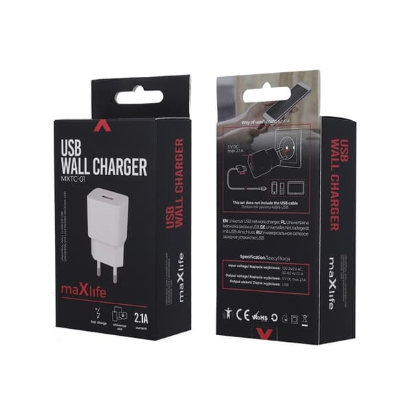 MXTC-01 USB-väggladdare Fast Charge (5V 2,1A), Vit