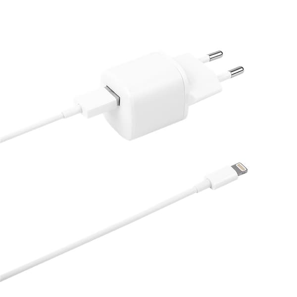 DELTACO USB wall charger, USB-A, 2,4 A, incl. 1 m USB-A to Lightning