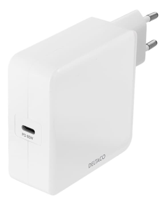 DELTACO USB-C PD-vegglader, 65 W, hvit Hvit DELTACO USB-C PD-vegglader, 65 W, hvit Hvit