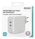 Miniatyrbillede 5 af 5: DELTACO USB-C wall charger, GaN technology, 2x USB-C PD, total 100 W