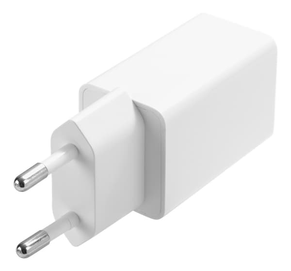 DELTACO USB-vegglader, 2x USB-A, 2,4 A, totalt 12 W, hvit