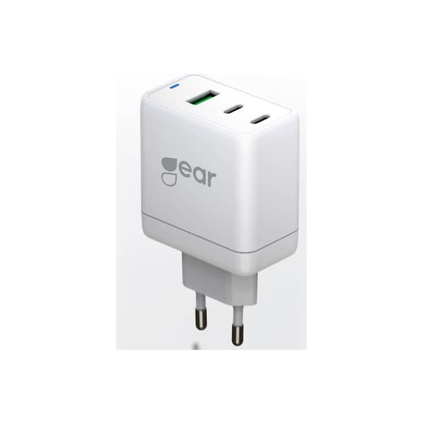 GEAR Charger GAN 220V 2xUSB-C + 1xUSB-A PD 45W + 18W + 5A (tot. 65W) Vit