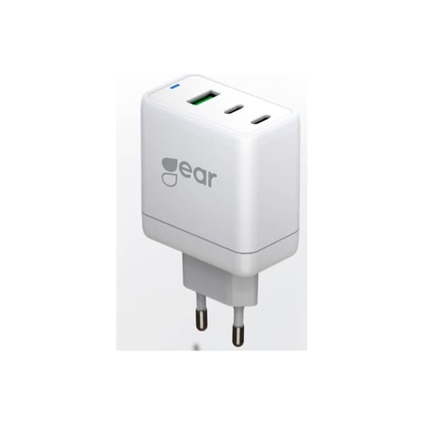 Lader GAN 220V 2xUSB-C+1xUSB-A PD 45W+18W+5A (total 65W) Hvid