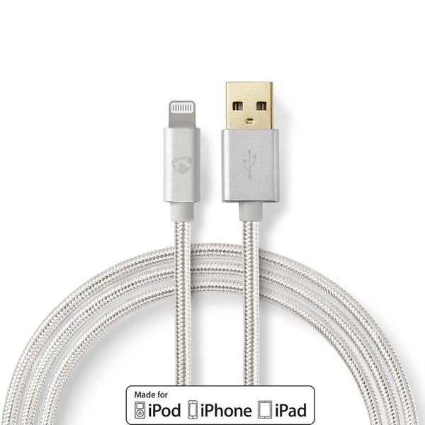 Nedis Lightning Kabel | USB 2.0 | Apple Lightning, 8-stifts | USB-A Hane | 480 Mbps | Guldplaterad | 1.00 m | Rund | Flätad / Nylon | Aluminium | Kart