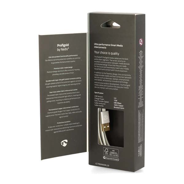 Nedis Lightning Kabel | USB 2.0 | Apple Lightning, 8-stifts | USB-A Hane | 480 Mbps | Guldplaterad | 2.00 m | Rund | Flätad / Nylon | Aluminium | Kart