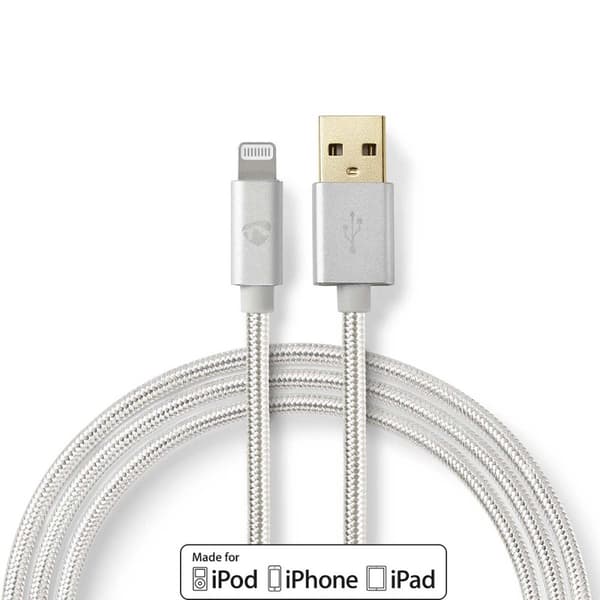 Nedis Lightning Kabel | USB 2.0 | Apple Lightning, 8-stifts | USB-A Hane | 480 Mbps | Guldplaterad | 2.00 m | Rund | Flätad / Nylon | Aluminium | Kart