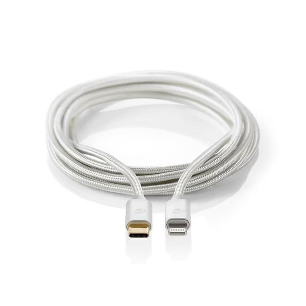 Nedis Lightning Kabel | USB 2.0 | Apple Lightning 8-Pinners | USB-C™ Hann | 480 Mbps | Gull belagt | 1.00 m | Rund | Flettet / Nylon | Aluminium / Søl