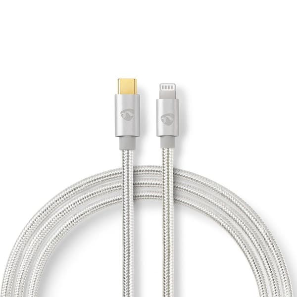 Nedis Lightning Kabel | USB 2.0 | Apple Lightning 8-Pinners | USB-C™ Hann | 480 Mbps | Gull belagt | 1.00 m | Rund | Flettet / Nylon | Aluminium / Søl