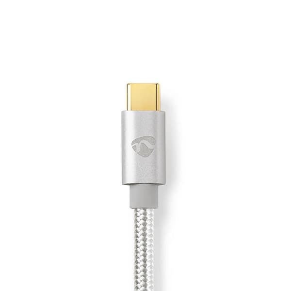 Nedis Lightning Kabel | USB 2.0 | Apple Lightning 8-Pinners | USB-C™ Hann | 480 Mbps | Gull belagt | 1.00 m | Rund | Flettet / Nylon | Aluminium / Søl