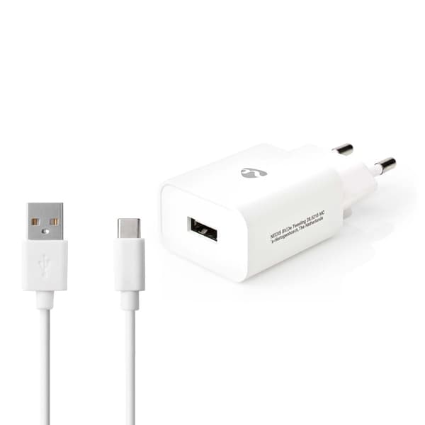 Nedis Väggladdare | 12 W | Snabbladdnings funktion | 1x 2.4 A A | Antal utgångar: 1 | USB-A | USB Type-C™ (Lös) Kabel | 1.00 m | Single Voltage Output Vit