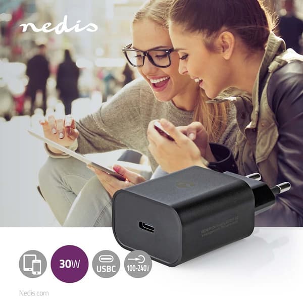 Nedis Vægoplader | 32 W | PD3.0 27W / PD3.0 30W / QC4.0 32W | Hurtigopladningsfunktion | 1.5 / 2.0 / 2.5 / 3.0 A | Antal output: 1 | USB-C™ | Automati