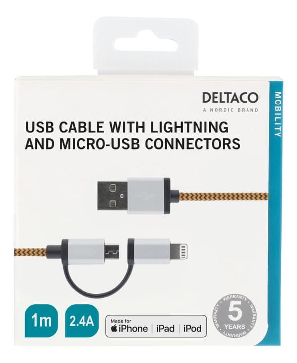 DELTACO USB-synk-/opladerkabel til iPod, iPhone, iPad og andre enheder