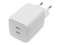 Miniatyrbilde 1 av 5: Digitus - Strømadapter - GaN - 65 watt - 3.25 A - PD 3.0 - 2 utgangskontakter (24 pin USB-C) - på kabel: USB-C - hvit