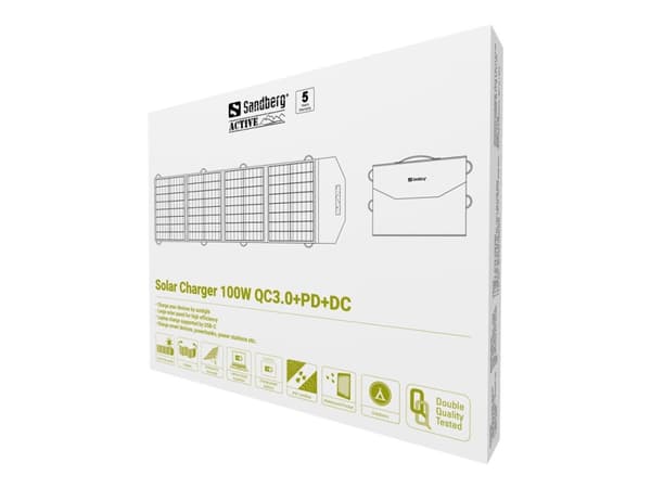 Sandberg 420-81, 100 W, Yksikiteinen pii, Maa, Musta, USB A-tyyppi, USB Type-C, 22%