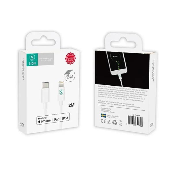 SiGN USB-C till Lightning-kabel 2m, MFi, 3A, 20W
