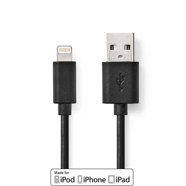 Nedis Lightning Kaapeli | USB 2.0 | Apple Lightning 8-Pin | USB-A Uros | 480 Mbps | Niklattu | 1.00 m | Pyöreä | PVC | Musta | Laatikko