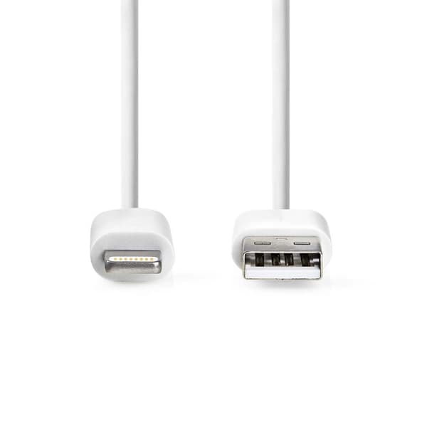 Nedis Lightning Kabel | USB 2.0 | Apple Lightning 8-pin | USB-A Han | 480 Mbps | Nikkelplateret | 3.00 m | Runde | PVC | Hvid | Box
