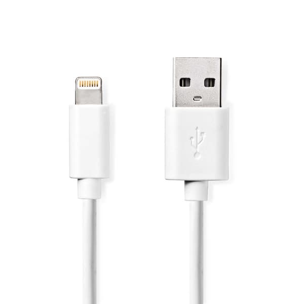 Nedis Lightning Kabel | USB 2.0 | Apple Lightning 8-pin | USB-A Han | 480 Mbps | Nikkelplateret | 3.00 m | Runde | PVC | Hvid | Box