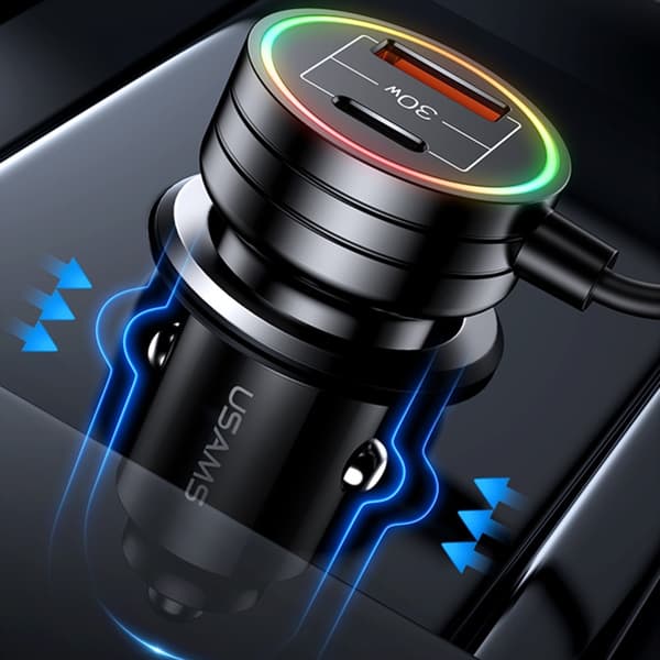 USAMS Biloplader 60W Car Charger with Spring Cable
