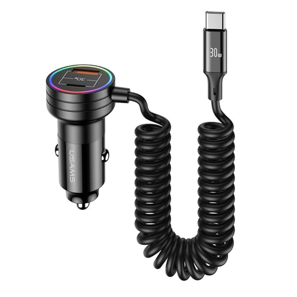 USAMS Biloplader 60W Car Charger with Spring Cable