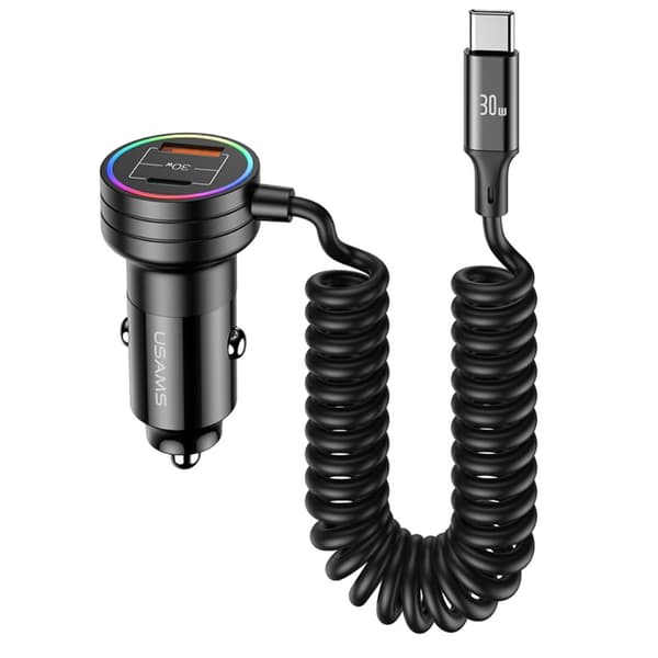 USAMS Biloplader 60W Car Charger with Spring Cable