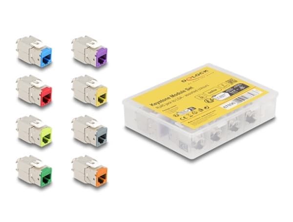 Delock - Keystone module - RJ-45 (hona) till LSA (hona) - STP - CAT 6a - grå, blå, gul, röd, grön, orange, violett, neongul (paket om 8)