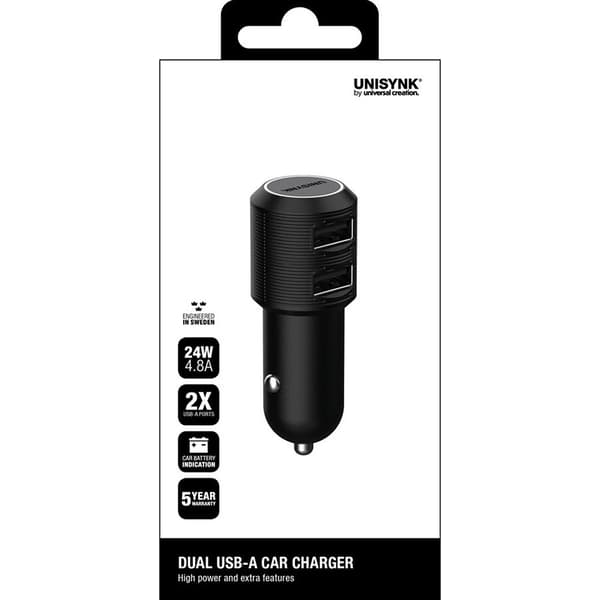 Unisynk 2x USB-A Autolaturi 24W